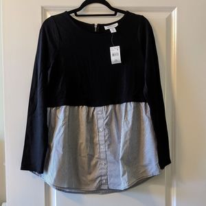 Long sleeved maternity blouse in black/white